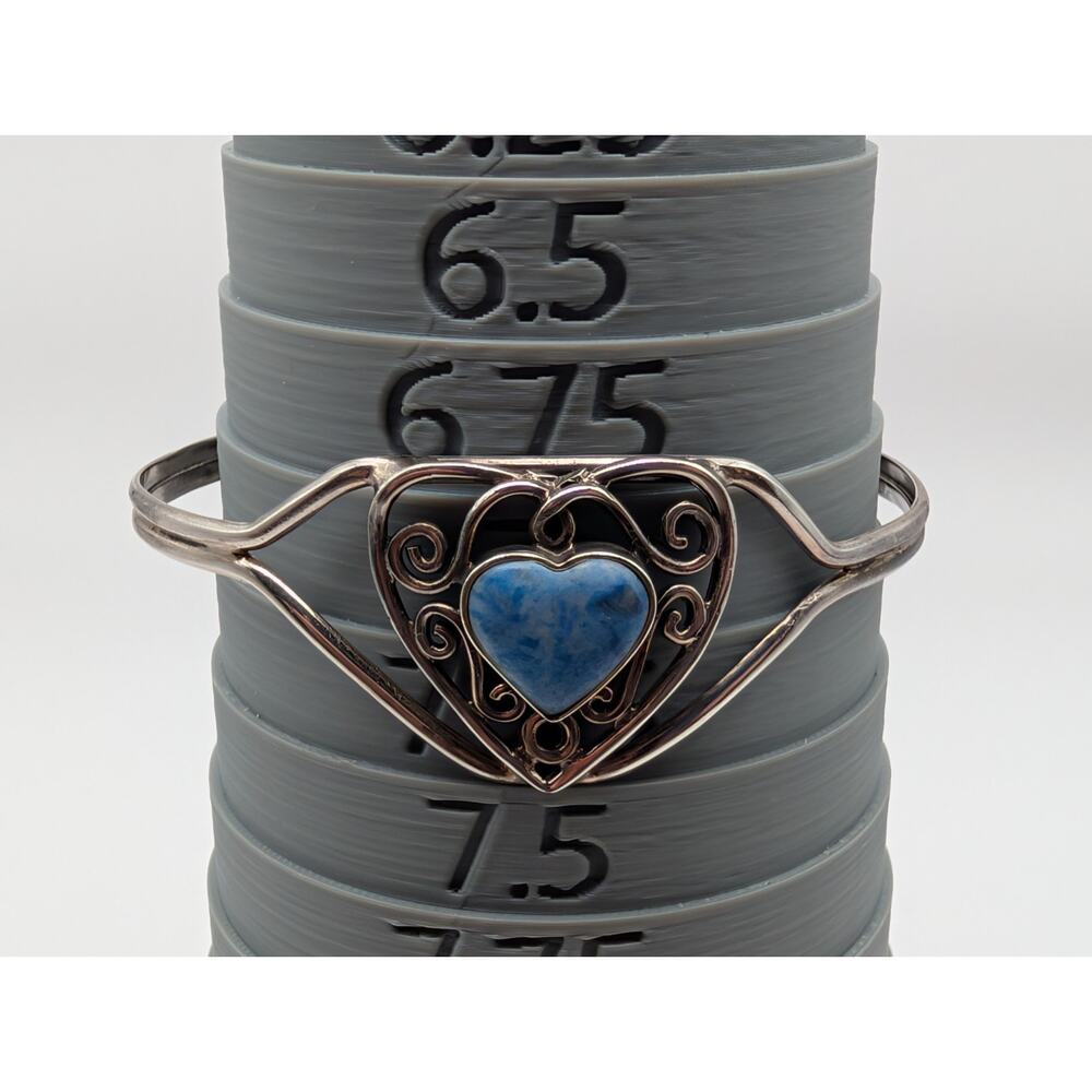 Sterling Silver 925 Bracelet Cuff Bracelet With Heart Shaped Sodalite Stone - Picture 4 of 5